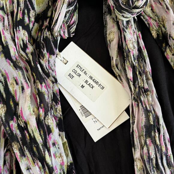 HEMANT & NANDITA Kari Short Black and Metallic Long Sleeve Mini Dress Mediuim - Picture 11 of 12